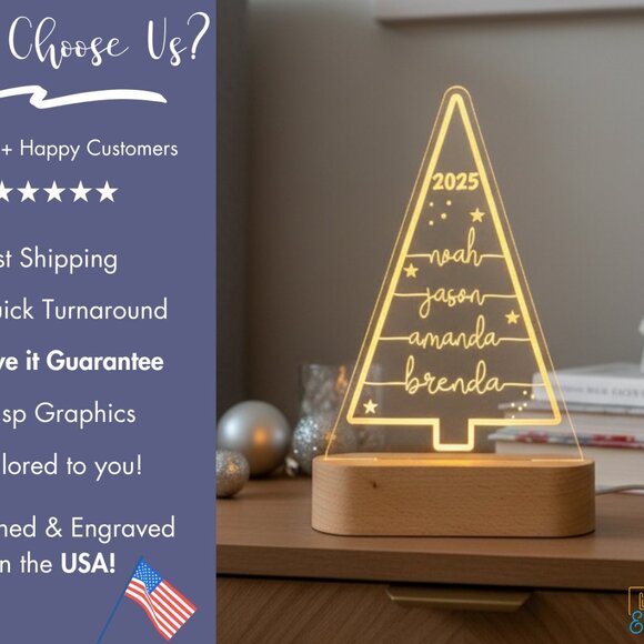 Personalized Christmas Tree Night Light – Custom LED Holiday Lamp - Picture 4 of 8